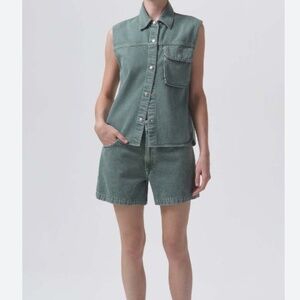 Agolde Denim Vest Top and Magda Short Set in Salamander Green